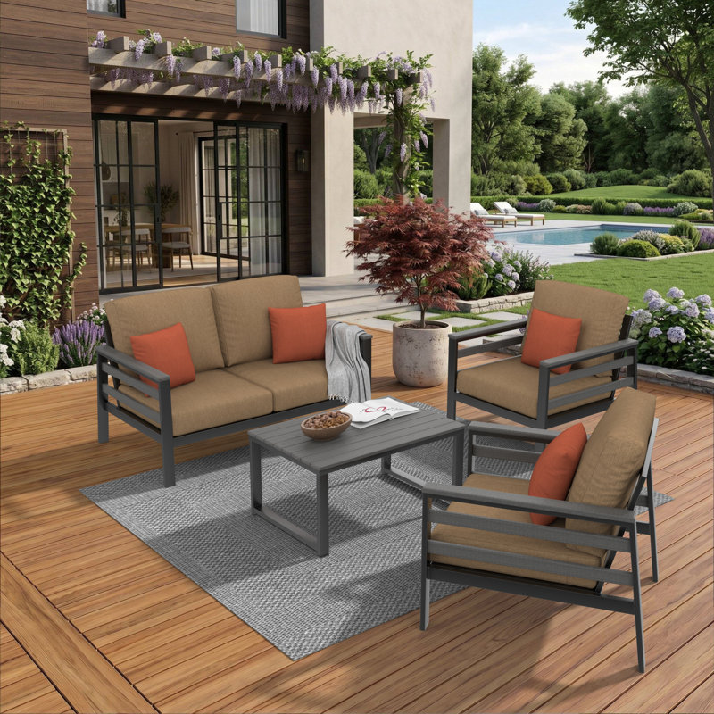 Ensemble de conversation avec causeuse 4 pièces Suren avec coussins Sunbrella® Suren, Beige, Black