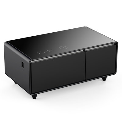 Luxury Coffee Table With Refrigeration Function, Wireless Charging, Speaker, , Black Glossy Modern Refrigerator, Audio, Matte Finish