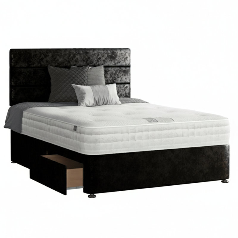 Notus Divan Bed Base, Single (3'), Black, 2 Left Drawers