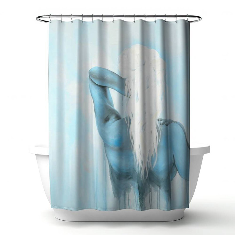 Shower Curtain FI42 – Polyester Shower Curtain, Dye Sublimation Print, 71" W × 74" L, White/Blue