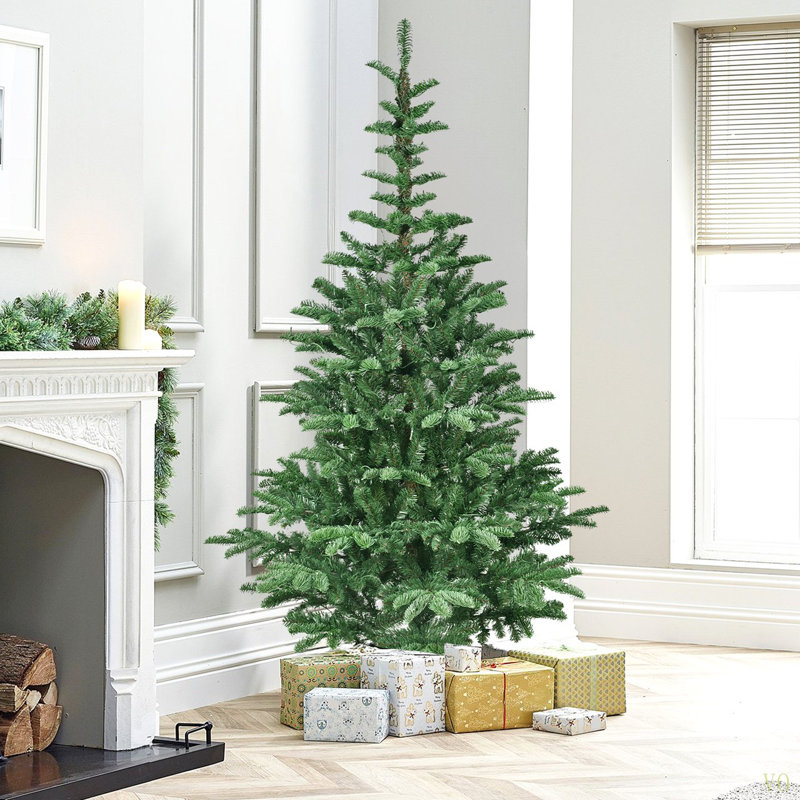 Arbre de Noël illuminé 8 pi avec 500 lumières DEL chaudes, 1307 pointes PE + PVC, aspect Laye réaliste, base en bois unique - arbre de Noël artificiel complet pour la décoration intérieure