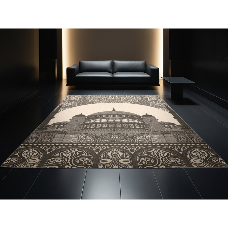 Soft Plush Garrett Istanbul Hagia Sophia Global Inspired Oriental Area Rug in Gray – Gray Binding, 7x10