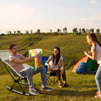 Portable Folding Rocking Chair With Carry Bag, 198lbs Capacity, High Back Armless Rocker For Camping, Patio, Beach, And Lawn