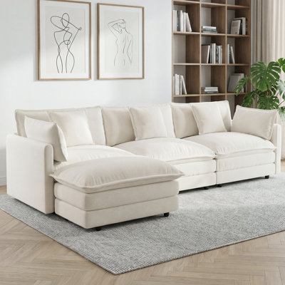 Canapé modulaire en L de 147 po avec repose-pieds réversible modulaire en L 147 po et combinaison libre Chenille Comfy