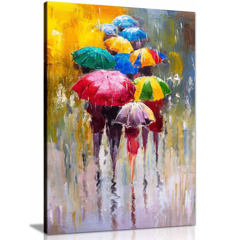 Watercolour Umbrellas Abstract - Wrapped Canvas Painting, 31cm H x 20cm W x 2cm D