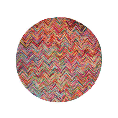 Tapis décoratif rose en laine touffeté à chevrons Goodell