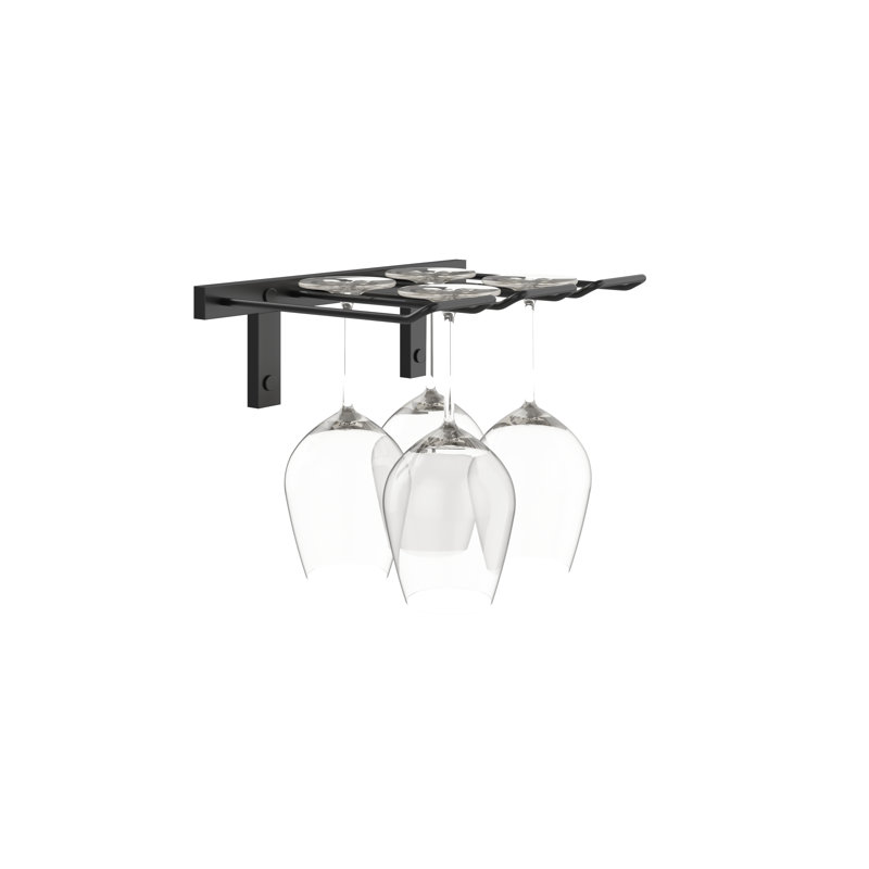 Support à verres à vin mural Kjirsten, Noir chromé, 4" H x 13" W x 6.25" D
