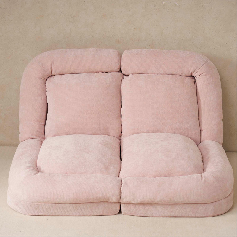 Convertible Fold-Out Double Sofa Bed, Pink Fabric