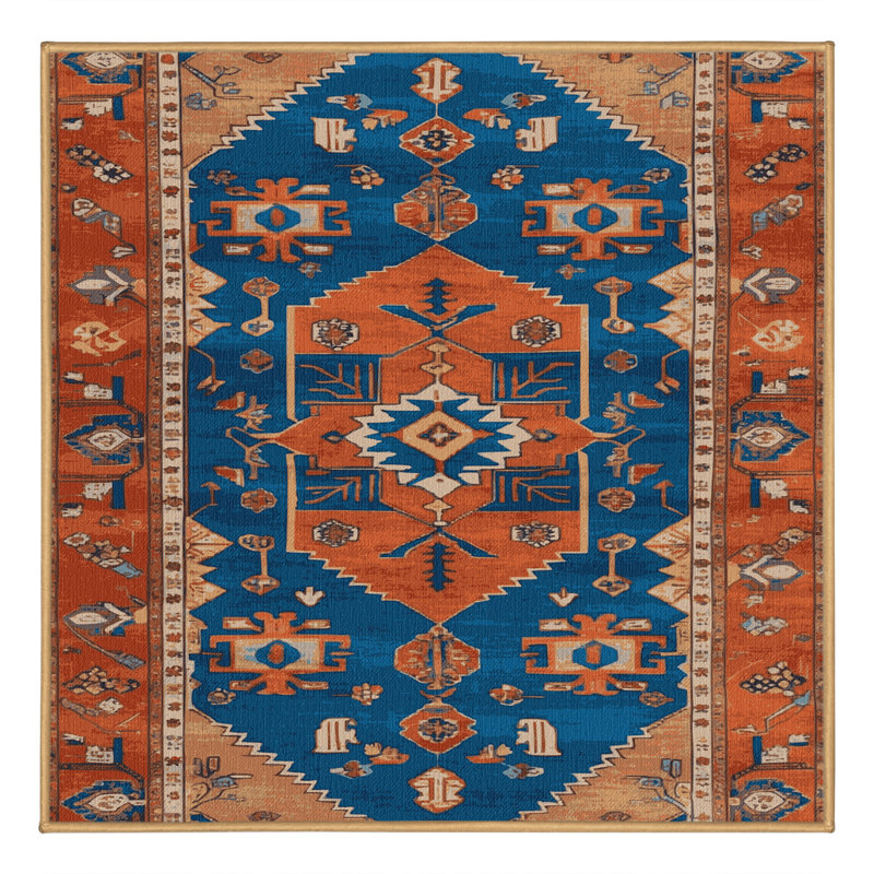 Tapis brun Tabriz lavable à la machine, Carré 4 pi