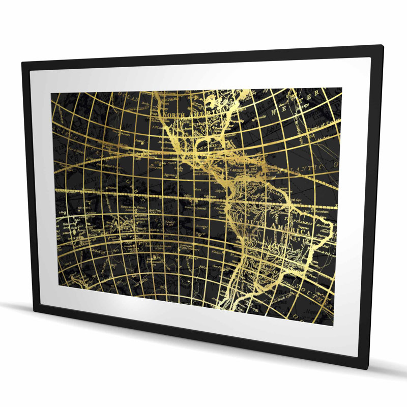 Globe terrestre noir et marin - impression encadrée moderne, H 36 po x l 48 po