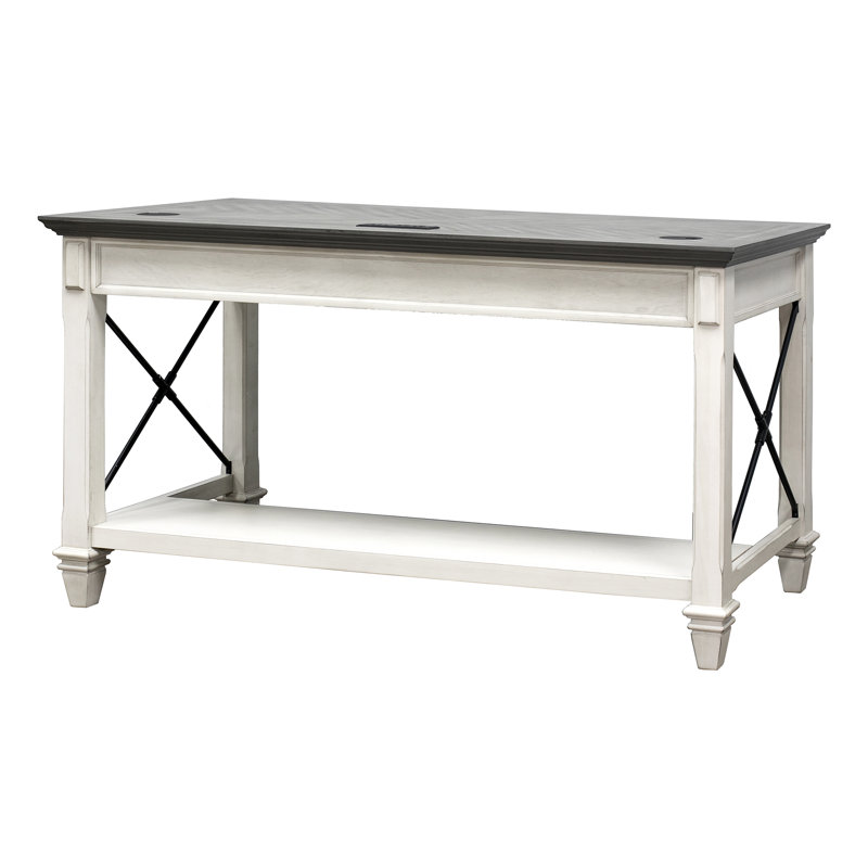 Biarni Writing Desk with Power Outlet, White