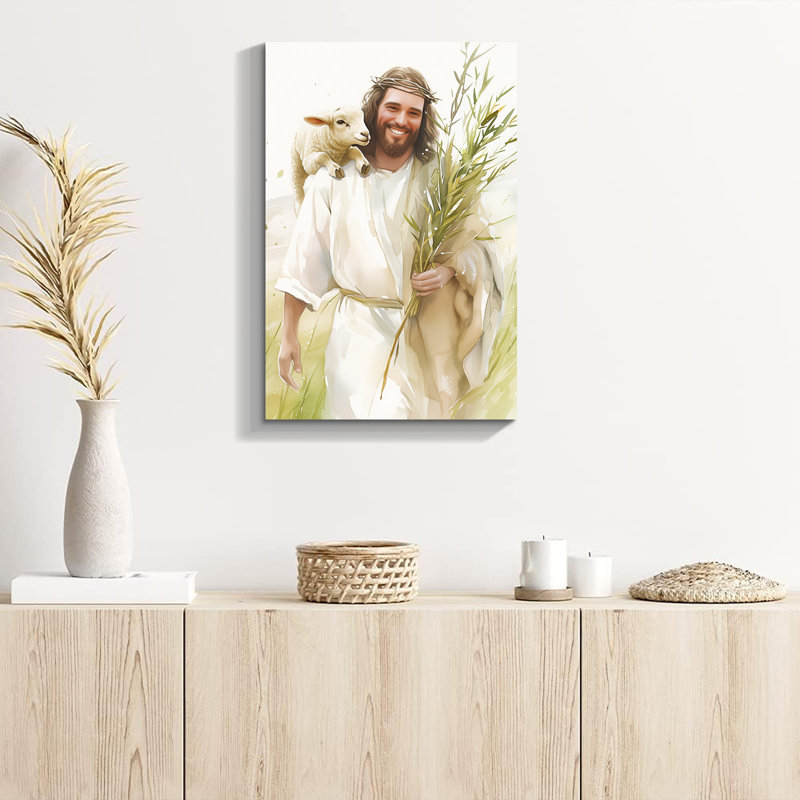 Art sur toile, "Jesus et agneau", H 36 po x l 24 po