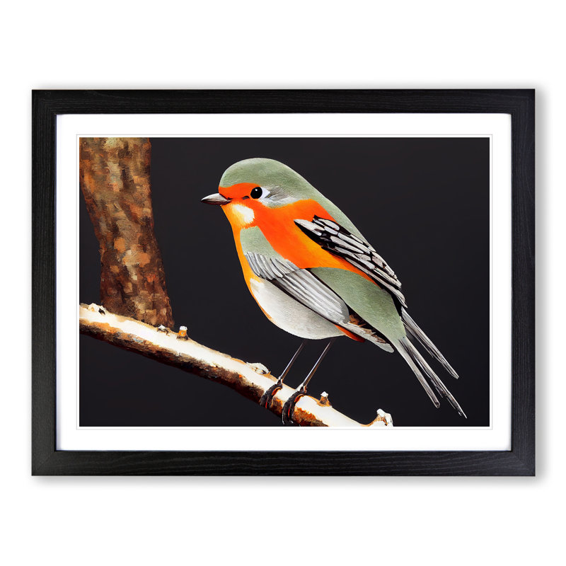 Enchanting Robin Bird - Single Picture Frame Print, 34cm H x 46cm W x 2cm D, Black Framed