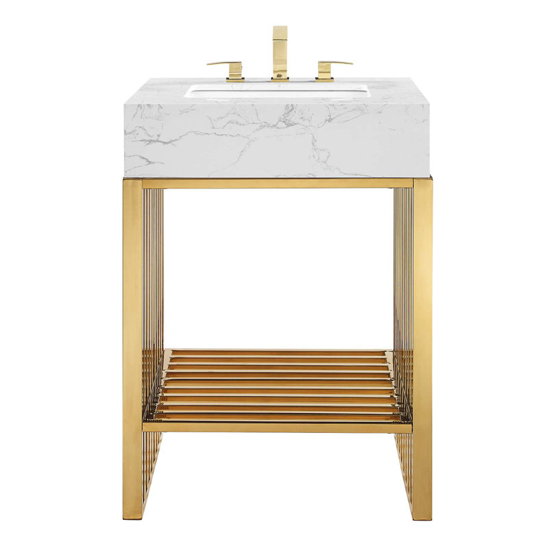 Modern Gridiron 24" Gold Stainless Steel Bathroom Vanity