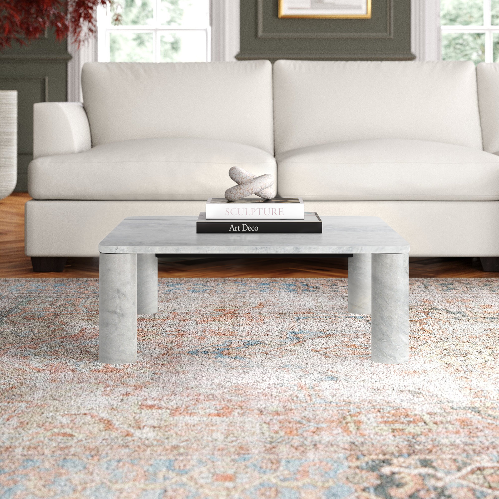 Enid 35" Genuine Marble Coffee Table, Light Gray