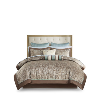 12 Piece Comforter Set With Cotton Bed Sheets Blue/Brown