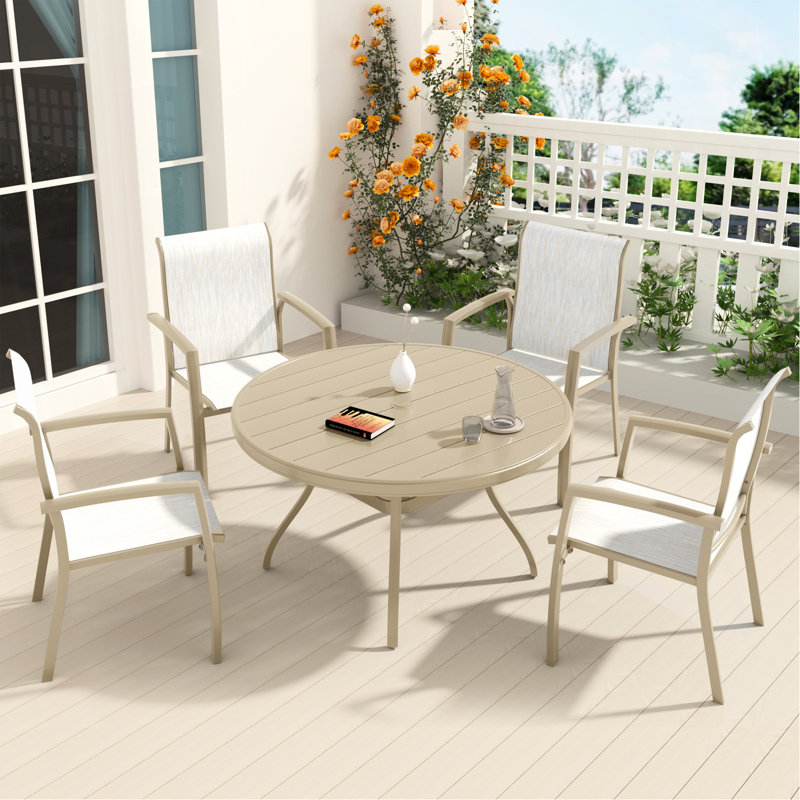 Ensemble de 2 chaises de jardin pour l'extérieur, jardin, bord de piscine, structure de couleur crème, Cream