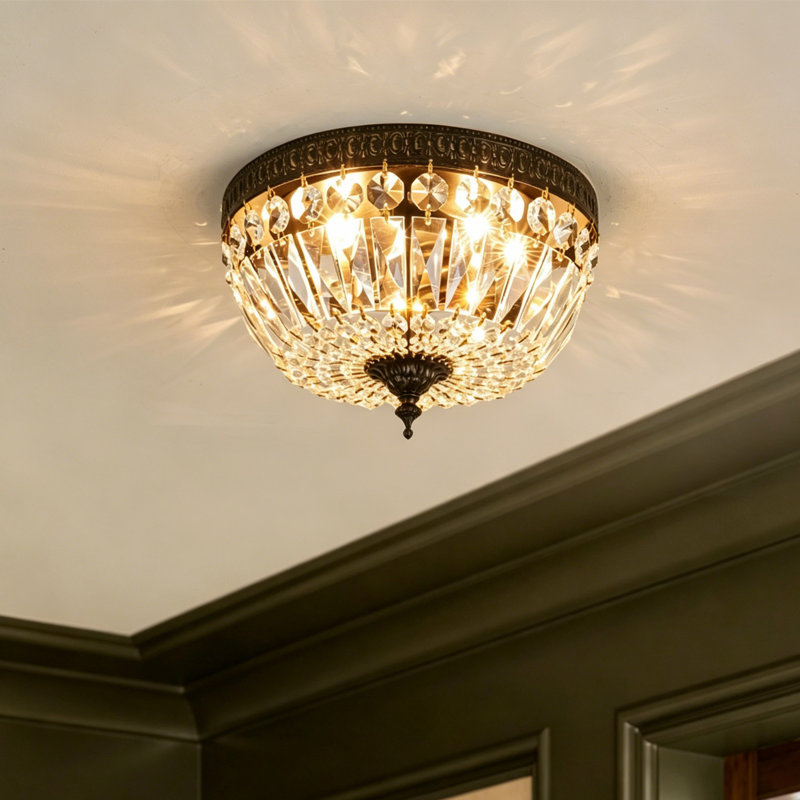 Boatner 3 - Light Crystal Flush Mount Light, Black with Gold Brushed