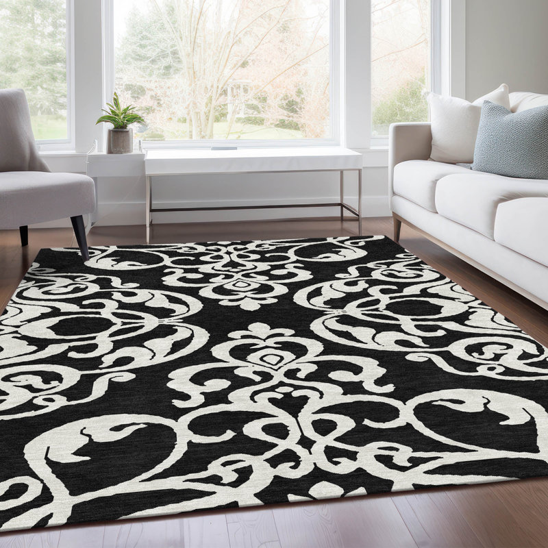 Premium Machine Washable Prisco Black Rug, Rectangle 8' x 10'