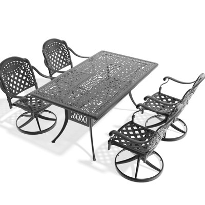 5 Cast Aluminum Dining - 4 Swivel Chairs & Rectangular Table, Black, Weather- For Outdoor Entertainment All-Weather Table In - Spaces