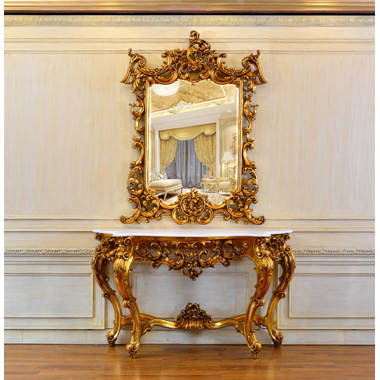 Baroque Marble-Topped Hardwood Console Table & Mirror - Design Toscano