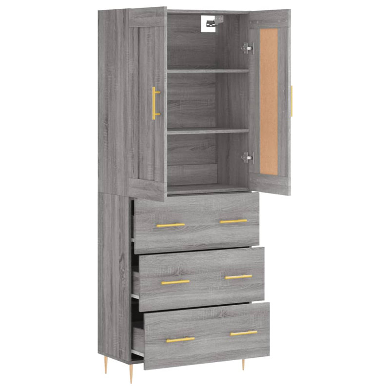 Saway 69.5cm Wide 3 Drawer Highboard, Grey Sonoma