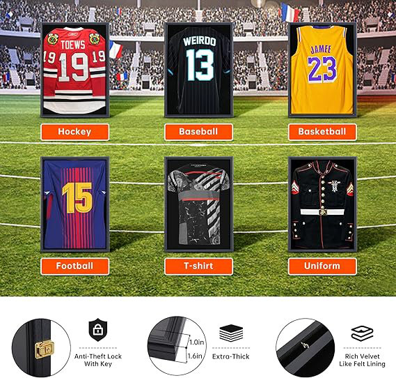 Jersey Frame Display Case, Large Shadow Box, Sports Jersey Display Case 98% UV Protection (Set of 3)
