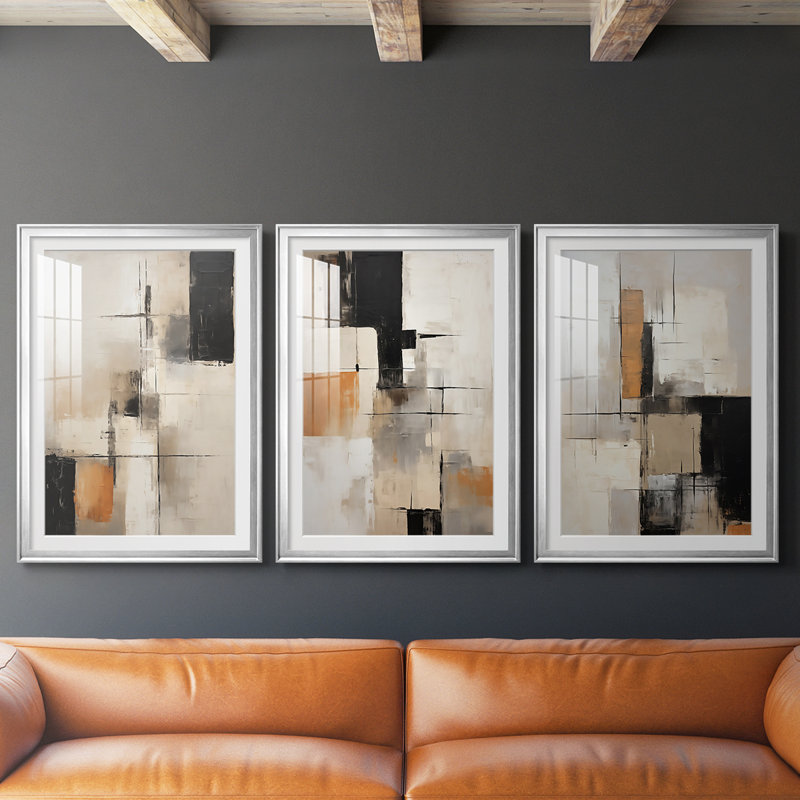 ABSTRACT Series CCCCLXIV - Impression sur mesure encadrée de qualité supérieure - 3 pièces, H 30 po x l 63 po, Argent argent