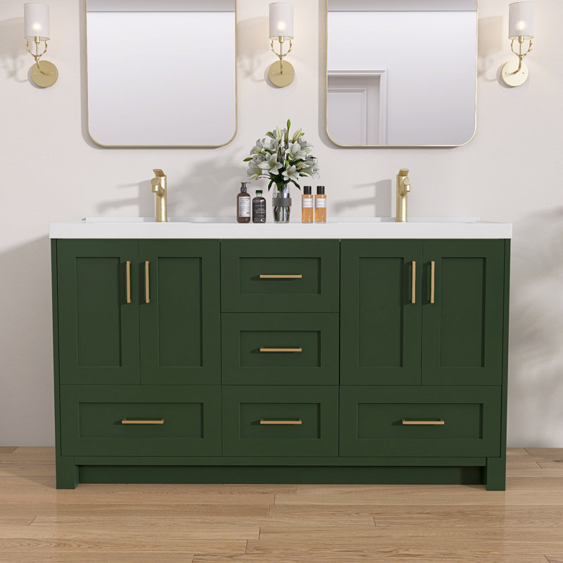 Ensemble de meuble-lavabo double 60 po Elyette, Vert, Or