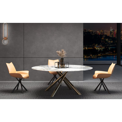 Abbigail Round Faux Marble Top Metal Base Dining Table