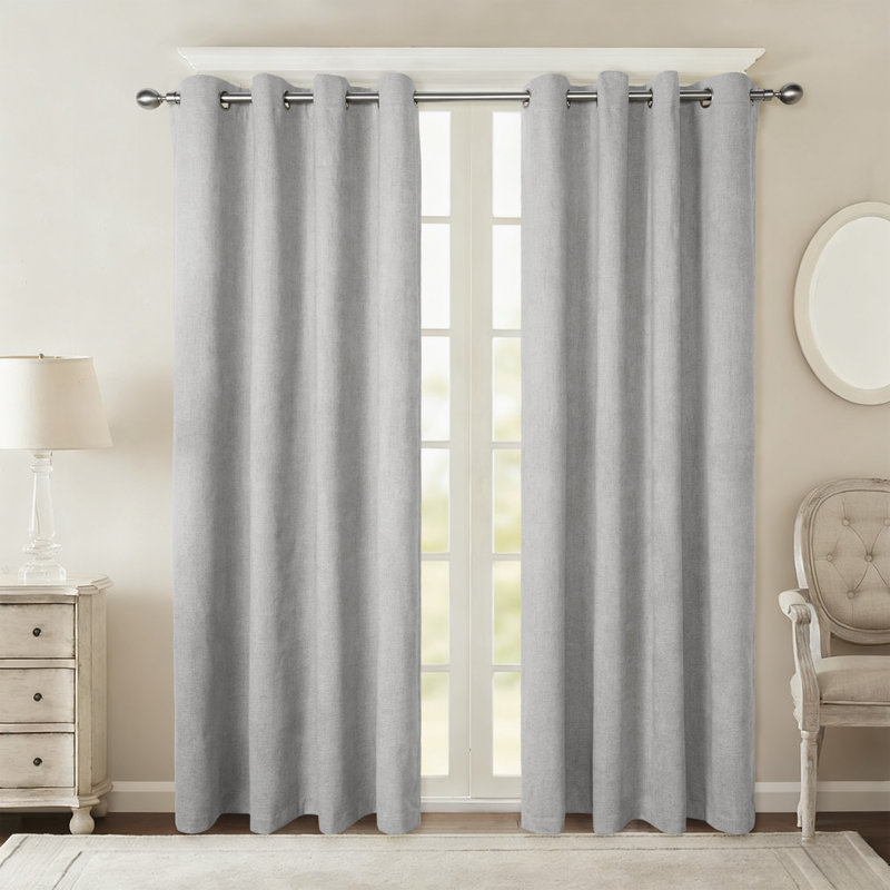 Extra Soft Chenille Grommet 100% Blackout Curtain Pair, 52" W x 84" L, Gray