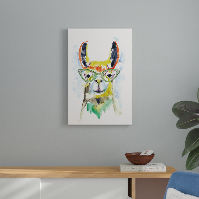 «Smarty-Pants Llama», peinture sur toile, H 30 po x l 20 po