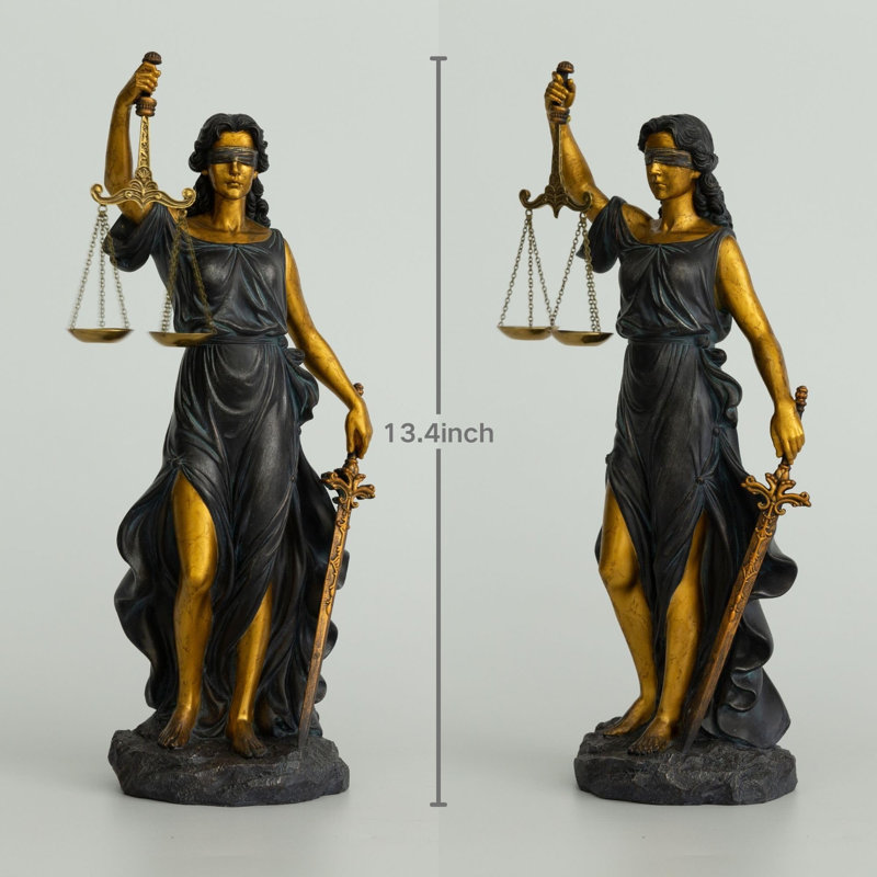Statue de la Justice en résine bronze et or, 33,8 cm de hauteur, avec balance