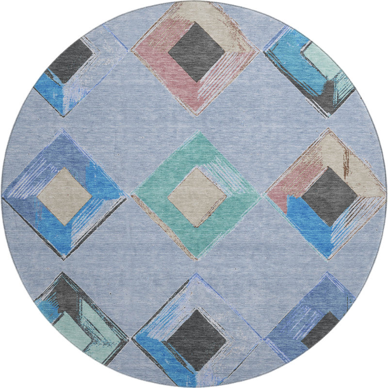 Premium Machine Washable Ansley Geometric Rug, Round 8'