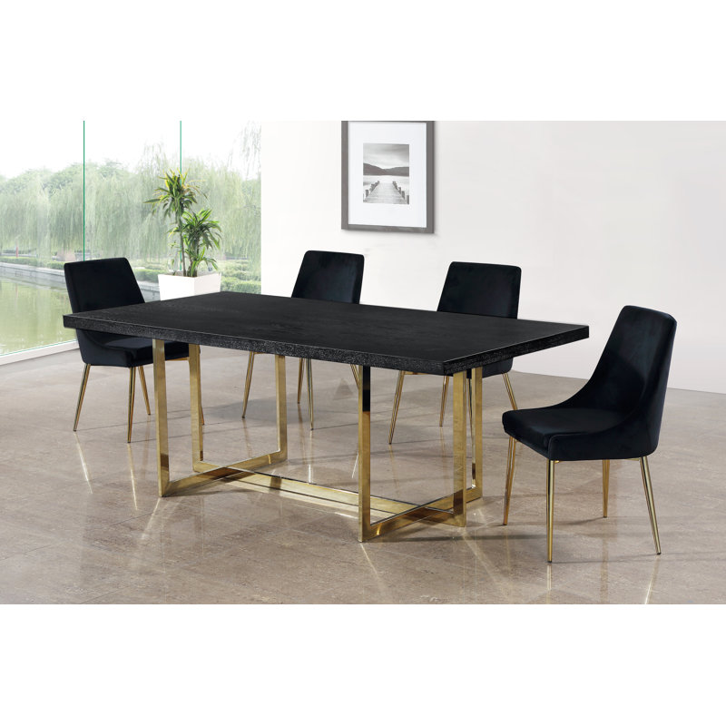 Karina Velvet Upholstered Dining Chair, Black Velvet, Gold