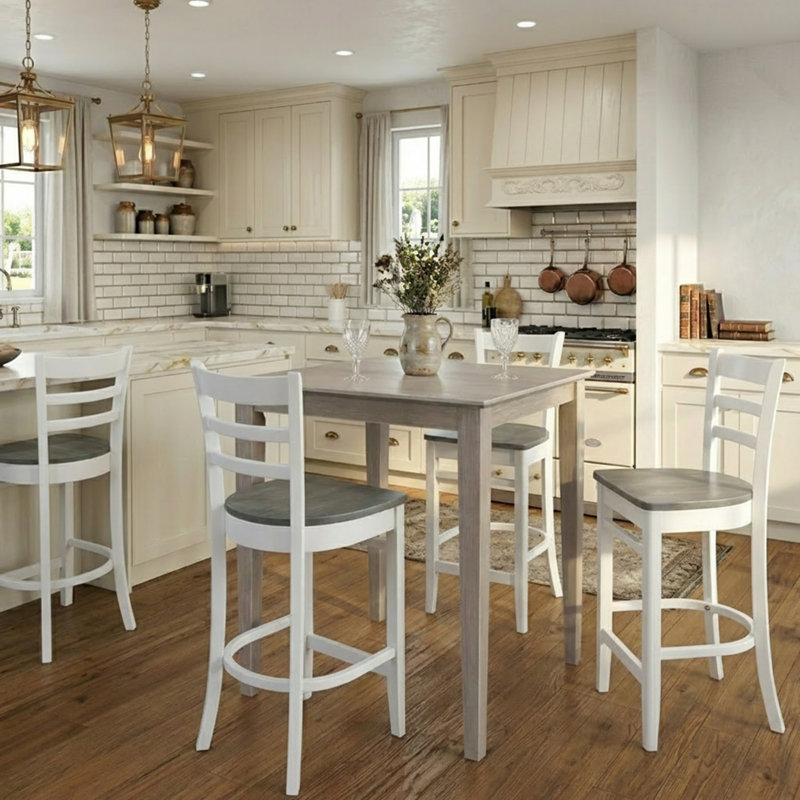 Marasco Solid Wood Counter Stool, Heather Gray/ White Frame