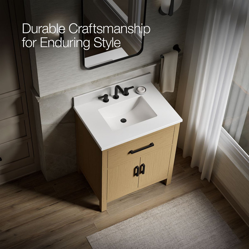 Kresla 30 In. Bathroom Vanity Cabinet With Sink And Quartz Top, Light Oak, Matte Black