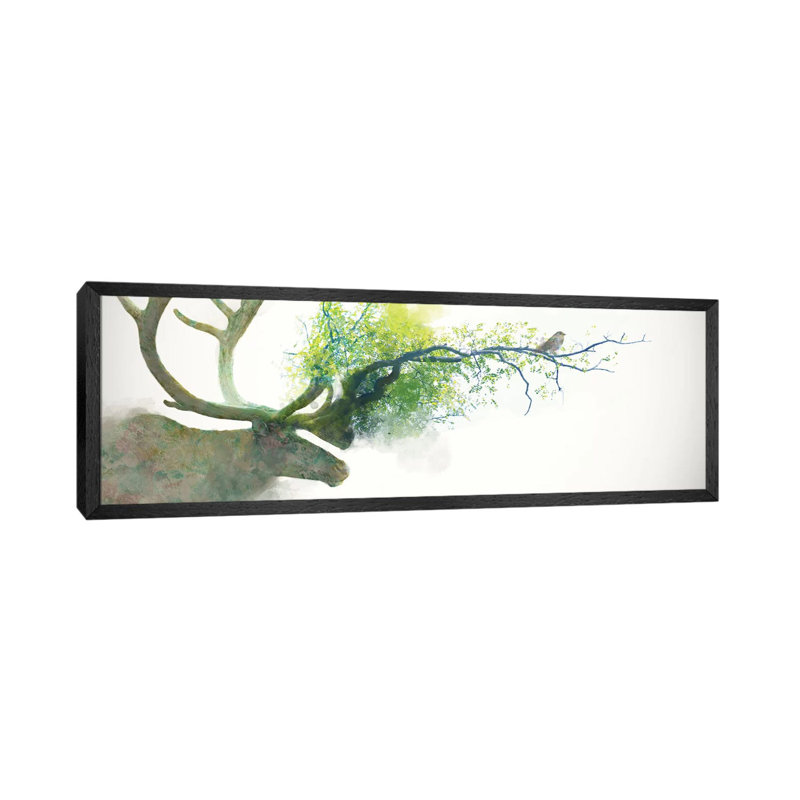 Caribou by Daniel Taylor - Panoramic Print on Canvas, 30.48 cm H x 91.44 cm W, Black Floater Framed
