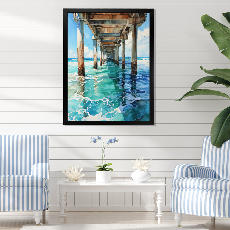 Pierceton Beach Photo Pier Reflections VII, H 32 po x l 16 po x P 1 po, Cadre photo noir