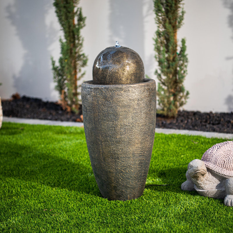  Fontaine de sphère moderne de 26 po avec lumière DEL XBrand, fontaine de sol texturée en pierre pour l'extérieur, boule de bulles zen pour porche de patio - bronze