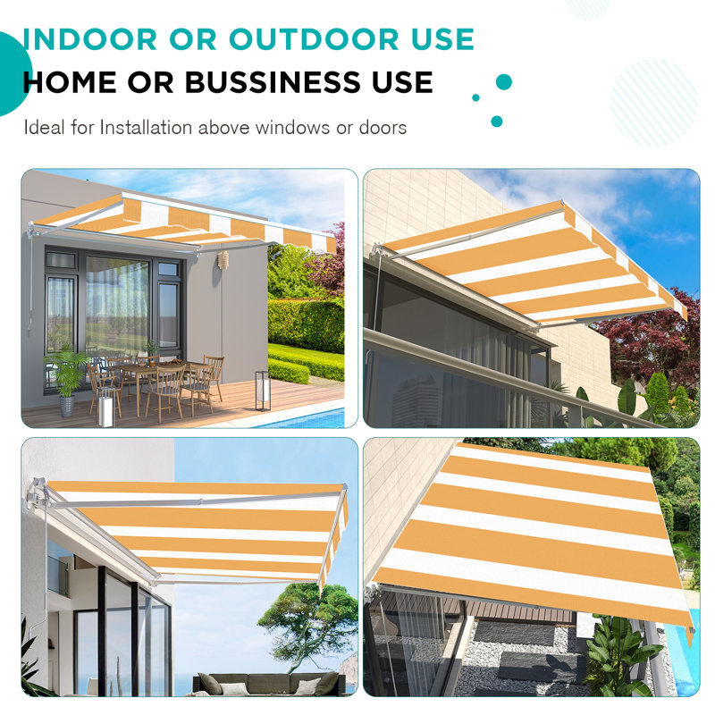 AECOJOY Manual Retraction Slope Patio Awning, 120" W x 96" D, Yellow Stripes, Striped