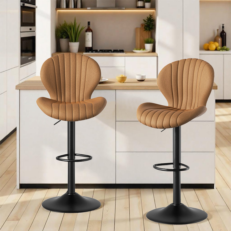 Tabouret de bar pivotant à dossier festonné, Brun