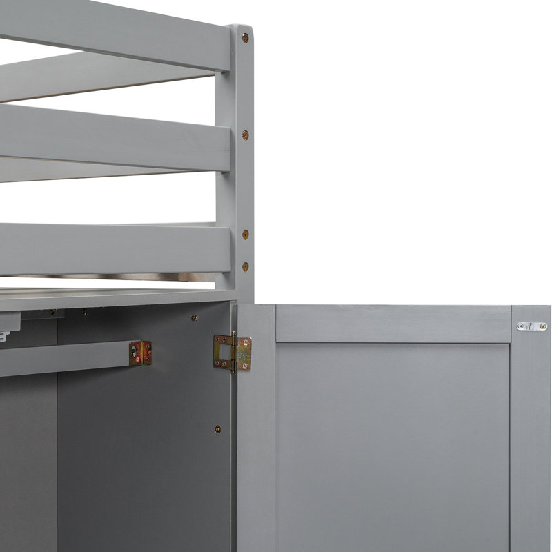 Lit mezzanine simple avec rangement pour garde-robe, gris - construction en bois robuste pour la chambre à coucher avec 2 fenêtres et garde-robe de rangement, fabrication solide