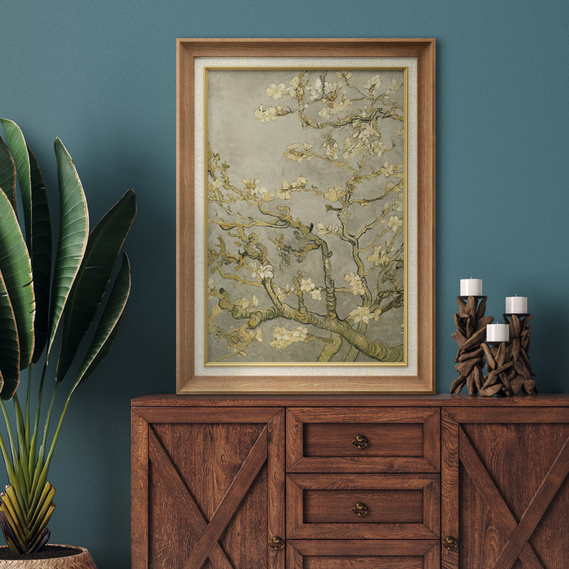 Œuvre encadrée de qualité supérieure - imprimé floral rétro pour décoration de salon - 26 po x 36 po, Naturel