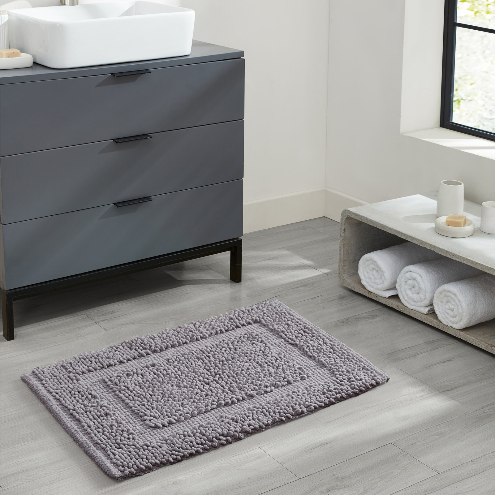 Payten Classic Cotton Bath Mat, Charcoal, Single - 27"W x 45"L