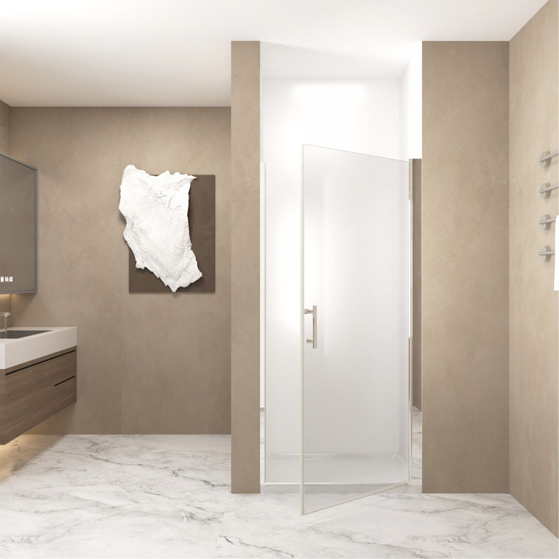 Porte de douche pivotante 36 po x 72 po, cadre en aluminium nickel brossé, demi-cadre, film en verre trempé antidéflagrant de 1/4 po (6 mm)