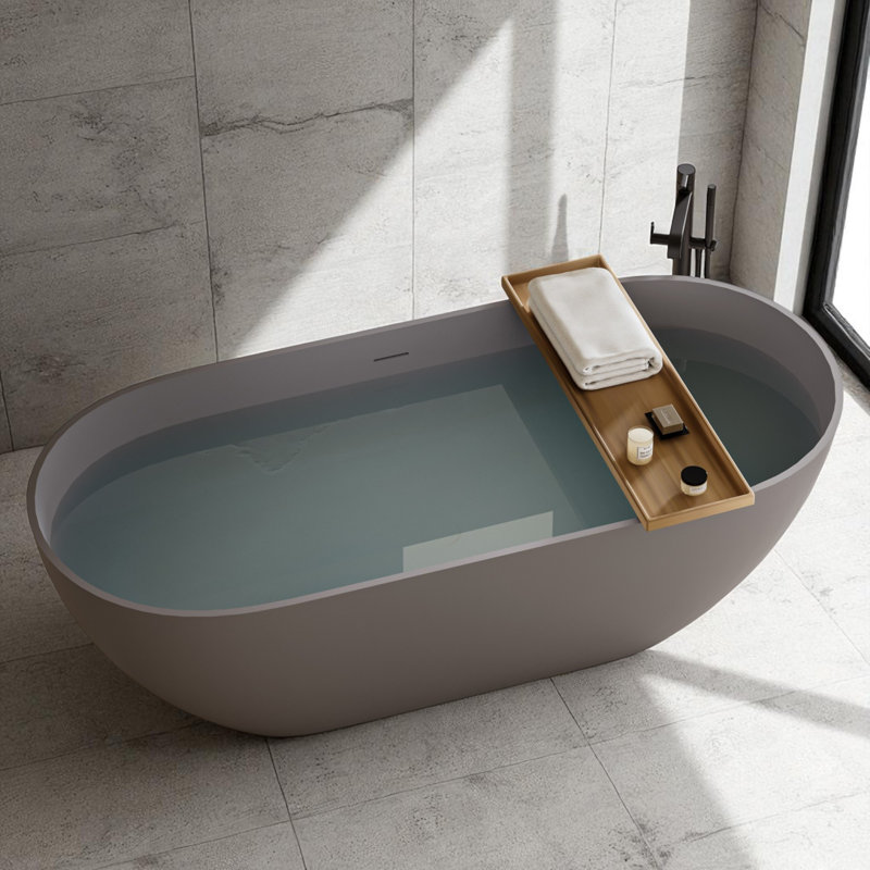 Baignoire de trempage autoportante en résine 63 po x 29,5 po, Matte Gray