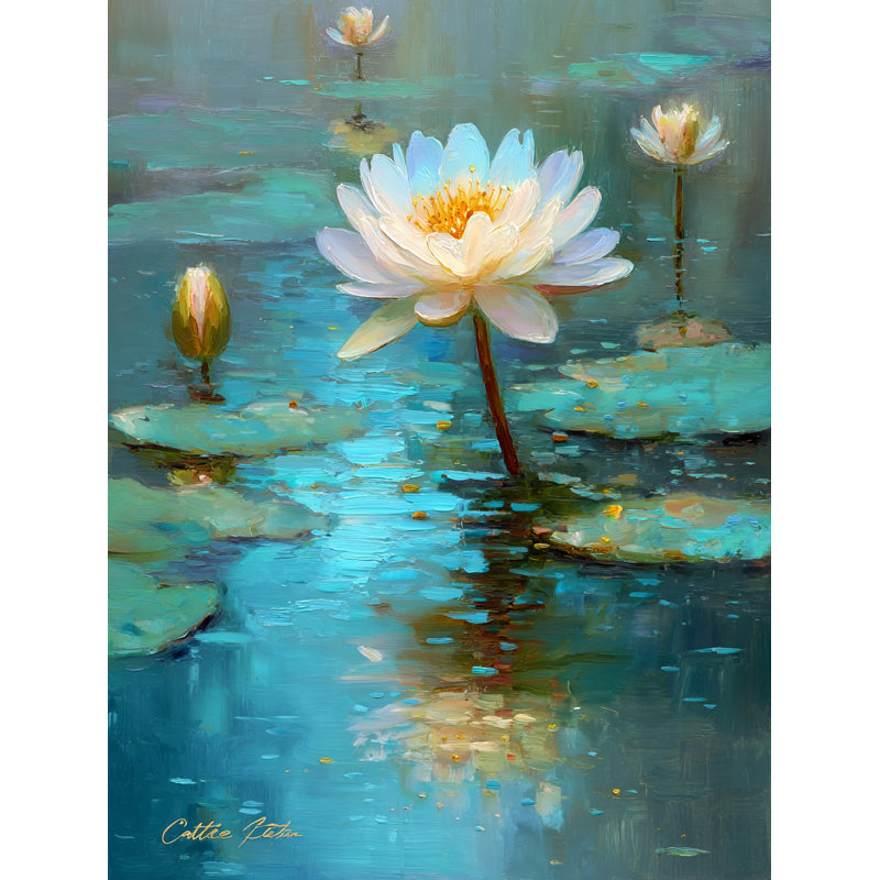 «Lotus on Blue Water», art mural sur toile, H 36 po x l 24 po