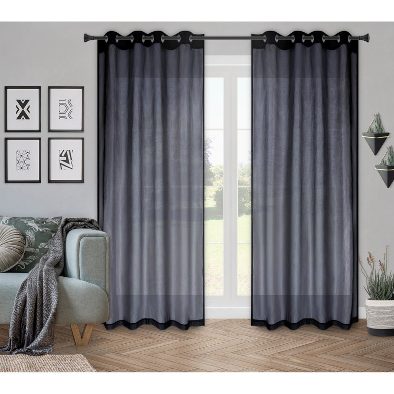 Sheer Curtain Pair, Black, 54" x 86"