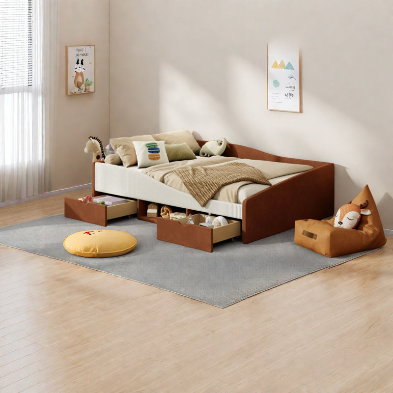 Lits avec rangement, lit de jour en bois aggloméré et velours, chambre d'enfant Modern Home